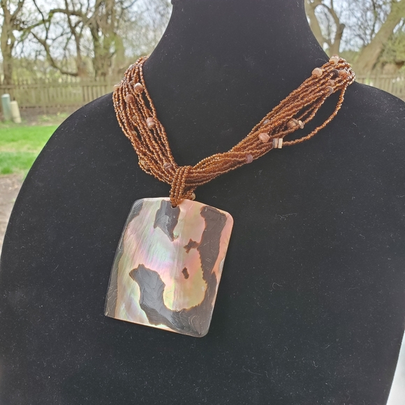 Abalone Medallion & Seed Bead Necklace - Picture 4 of 6